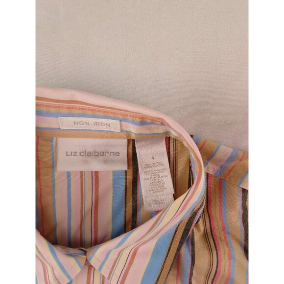 Liz Claiborne Button Down Blouse Medium Colorful Striped Shirt Non-Iron Size M - Picture 2 of 3
